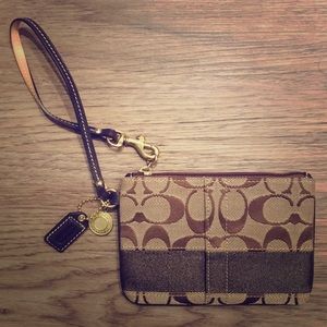 Coach Signature Wristlet {metallic stripe MINT}